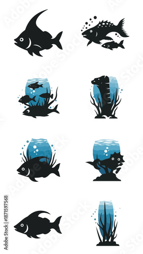 A collection of fish silhouettes