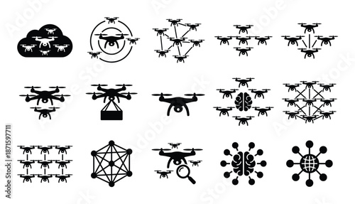 Vector set of drone icons in black color isolated on transparent background eps format