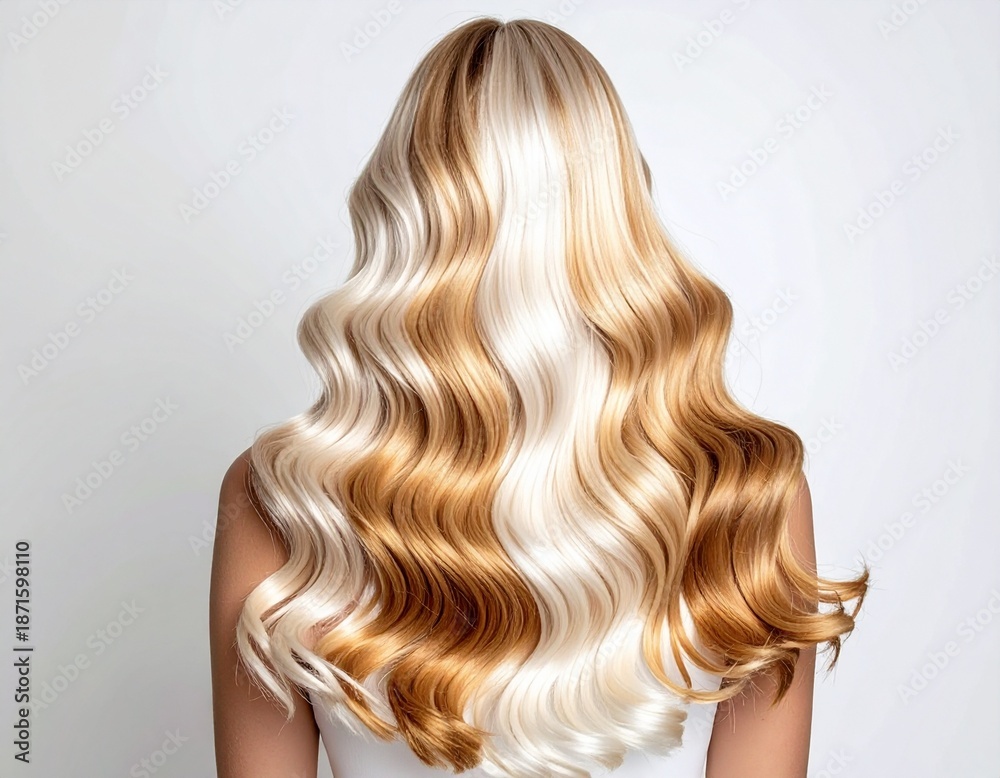 Naklejka premium Back View of Long Wavy Blonde Hair Isolated on White Background Studio