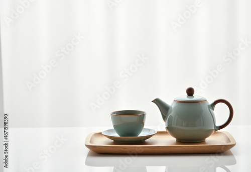 Wallpaper Mural Minimalistic tea set on white background, zen aesthetic. Torontodigital.ca