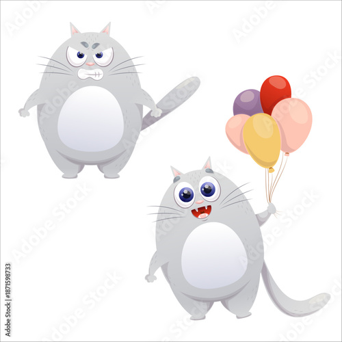 A set of flat vector cute kittens. Cat, flat, kitten, emotion, comic