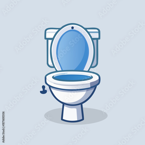 Clean white toilet with blue seat and lid open, ready for use in a modern bathroom.