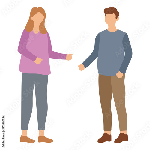 Man and Woman Talking with Hands Gesture Illustration