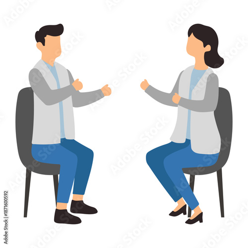 Male and Female Doctors Sitting Having Discussion Illustration