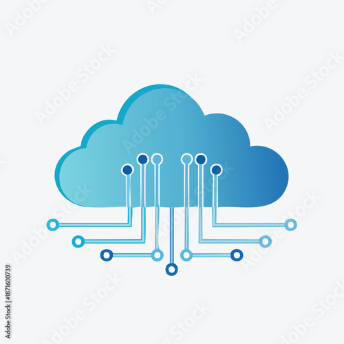 Cloud Computing Technology with Circuit Board Connections.