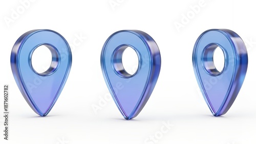 Free Download Set of Location Pin Icons. Iridescent Blue-Purple 3D Render Map Pointer Symbols. - GFXLoad