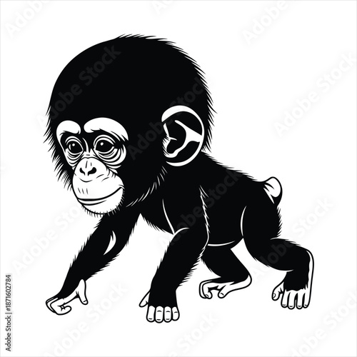 Adorable Baby Chimpanzee Illustration Crawling with Curious Expression