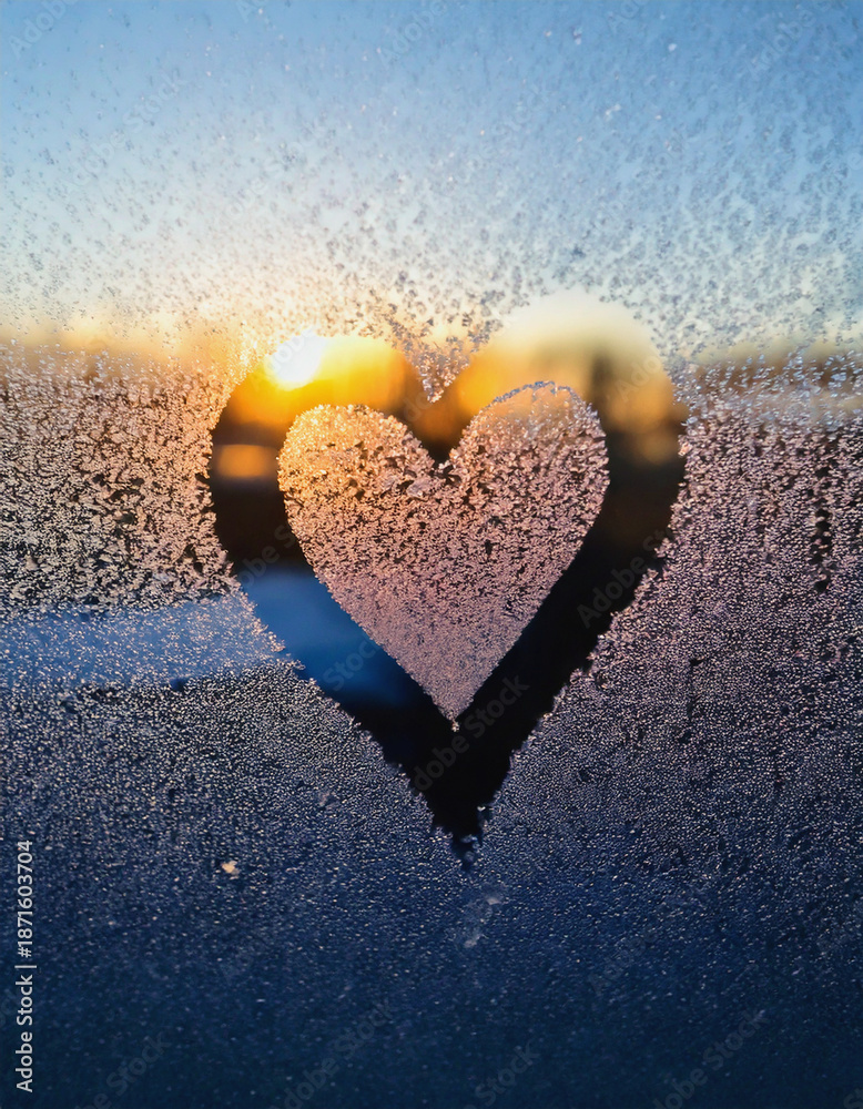 Fototapeta premium Heart Outline on a Frosted Window AI