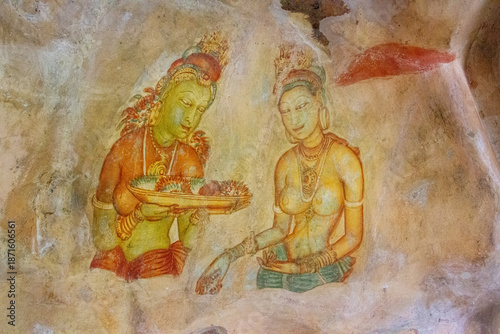 Vászonkép Ancient Sigiriya frescoes, located at the Sigiriya rock fortress in Sri Lanka