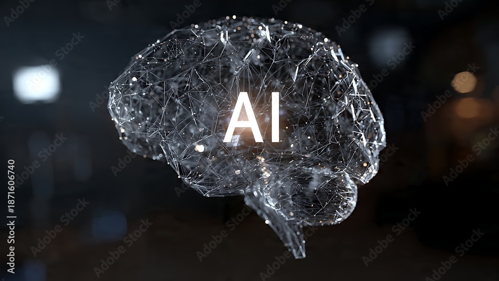 Fototapeta premium Stunning abstract AI brain visualization representing artificial intelligence and future technology innovation with glowing neural network connections