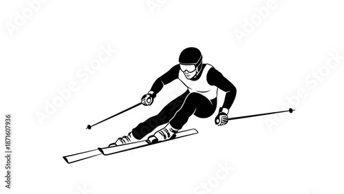 Man skiing down snowy mountain slope.
