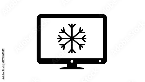 Computer monitor with snowflake on screen.