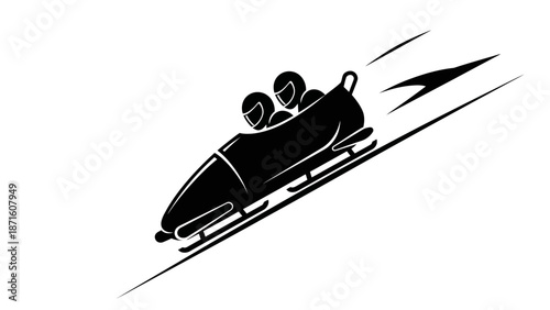 Two people riding bobsled fast.