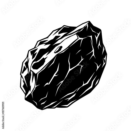 Asteroid Rock Silhouette Vector Icon - Space Meteor Black Shape on White Background - Minimalist Cosmos Symbol