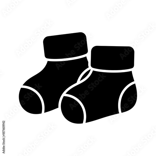 Baby Socks Silhouette Vector Icon - Booties Black Shape on White Background - Minimalist Footwear Symbol