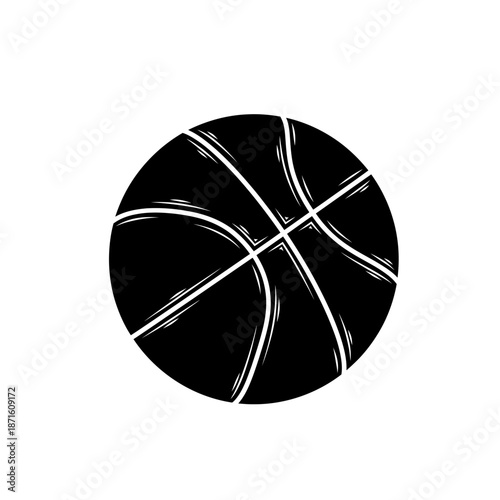 Basketball Ball Silhouette Vector Icon - Sport Gear Black Shape on White Background - Minimalist Game Symbol
