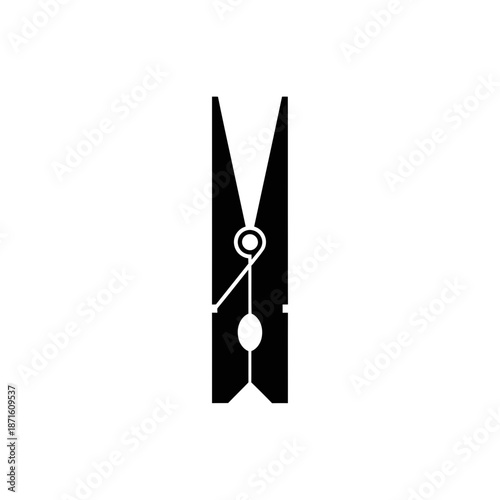 Clothespin Silhouette Vector Icon - Laundry Peg Black Shape on White Background - Minimalist Wash Clip