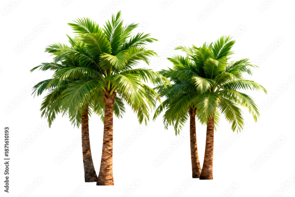Fototapeta premium Four Palm Trees with Green Foliage Isolated