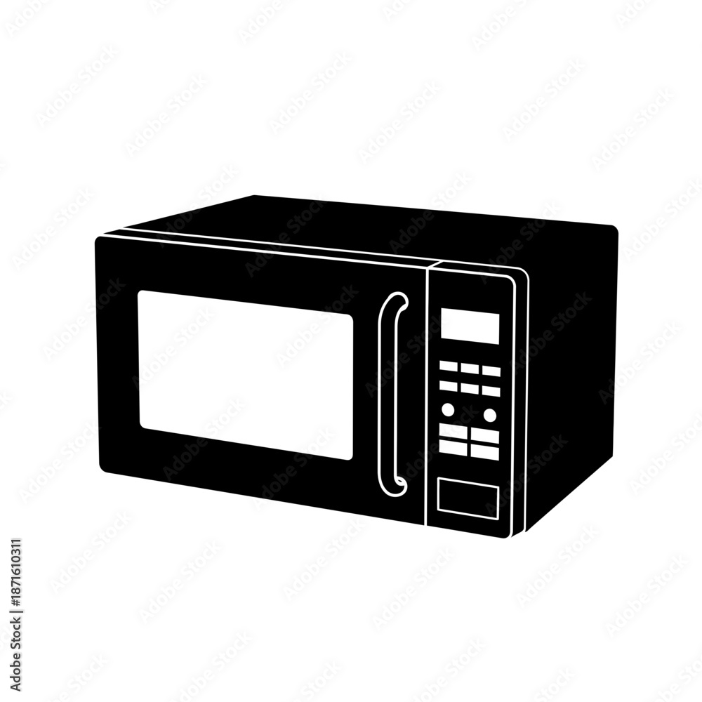 Obraz premium Microwave Oven Silhouette Vector Icon - Kitchen Appliance Black Shape on White Background - Minimalist Cooking Symbol