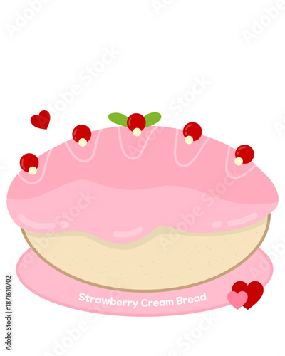 Vector illustration of a cake with cherry fruit and strawberry cream on top made with love for valentine