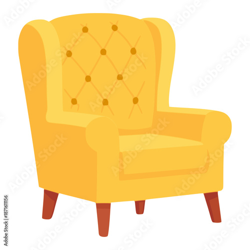 Classic yellow high back chair comfortable flat color vector illustration template design