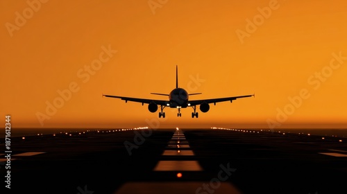 Airplane landing at sunset airport runway photography evening sky captivating view aviation adventure