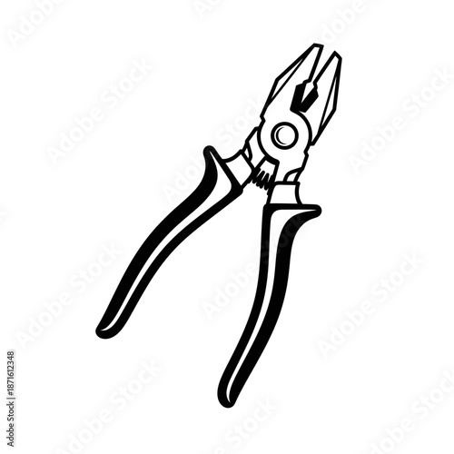 Pliers Wire Cutter Silhouette Vector Icon - Handyman Tool Black Shape on White Background - Minimalist Repair Symbol