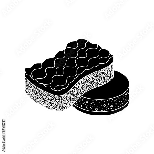 Sponge Washing Scrub Silhouette Vector Icon - Cleaning Tool Black Shape on White Background - Minimalist Hygiene Symbol