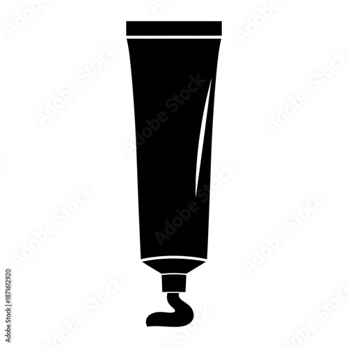 Toothpaste Tube Squeezed Silhouette Vector Icon - Hygiene Product Black Shape on White Background - Minimalist Dental Symbol