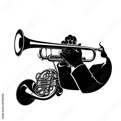 Trumpet Horn Instrument Silhouette Vector Icon - Music Band Black Shape on White Background - Minimalist Jazz Symbol