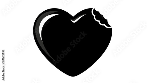A black heart graphic with a bite taken out of its top right side, revealing a white edge where the bite mark is.
