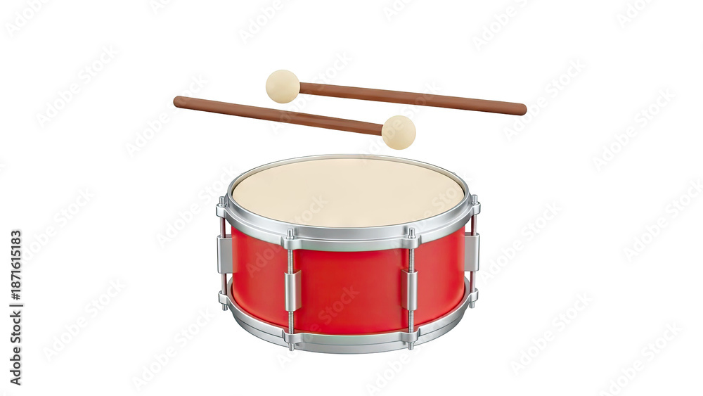 Obraz premium Red Snare Drum with Drumsticks