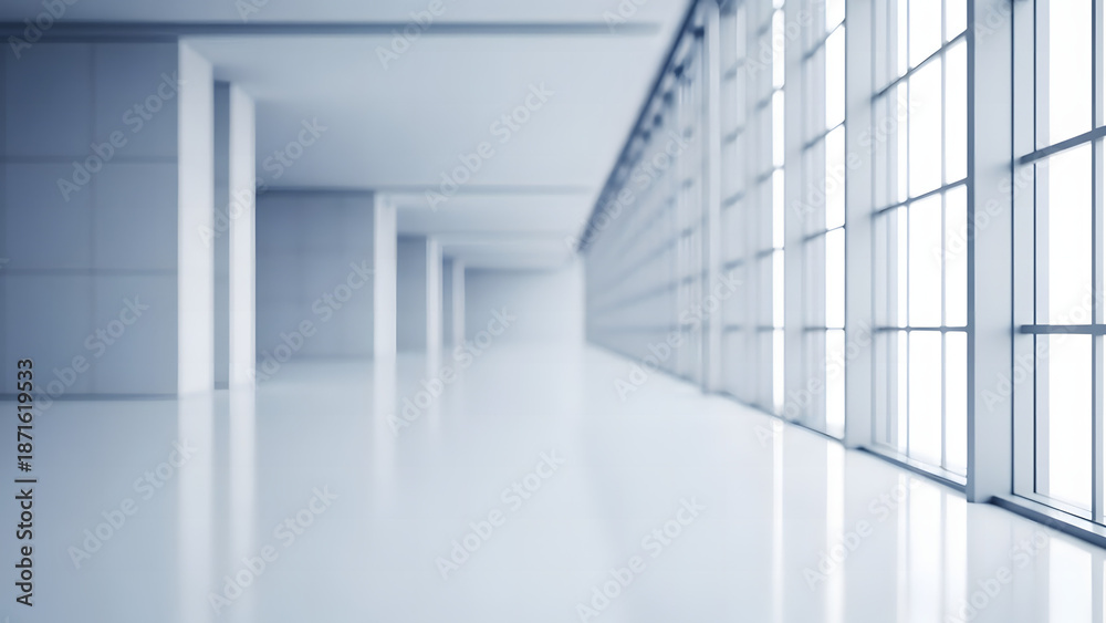 Fototapeta premium Empty modern office corridor with large windows.