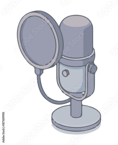 Desktop USB microphone with pop filter for podcasting and streaming vector illustration.