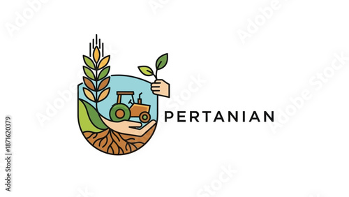 Agricultural Logo with Tractor and Plants.