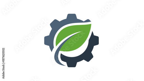 Green Leaf Inside Mechanical Gear Icon.
