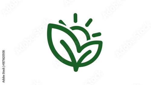 Green Leaf Icon with Sun Symbol.