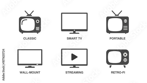 Vector black tv icon set