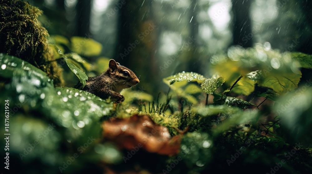 Fototapeta premium Wild Squirrel in Green Forest Habitat – Wildlife Nature Photography