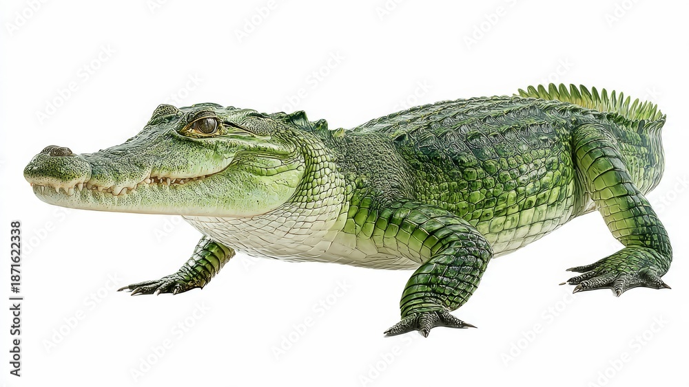Obraz premium Green Alligator or Crocodile Reptile Isolated on White Background Studio Shot