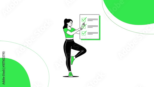 Woman Checking Off To-Do List, Balanced and Focused on Tasks