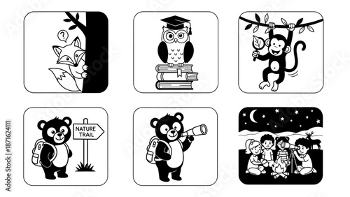 Cartoon Monkeys Engaging in Various Activities.