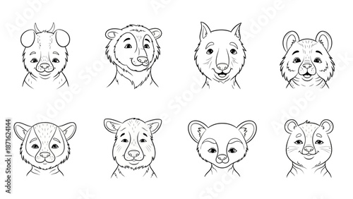 Collection of Cartoon Koala Bear Faces.
