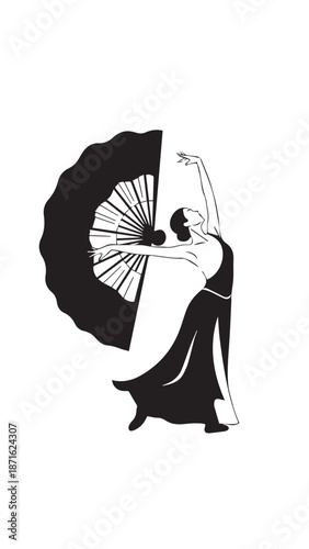 Silhouetted Geisha with Umbrella Performing Graceful Dance.