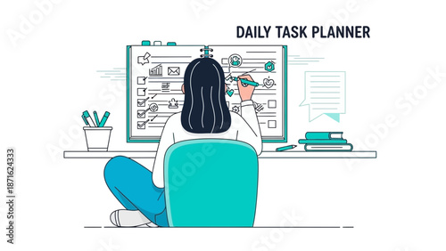 Woman Planning Daily Tasks in a Notebook, Organizing Schedule, Time Management