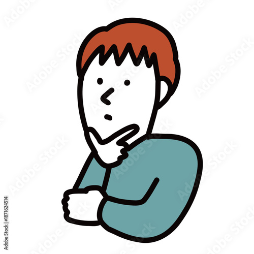 考えるポーズの男性　イラストアバター