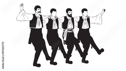 Synchronized group of suited men marching in formation and unity.
