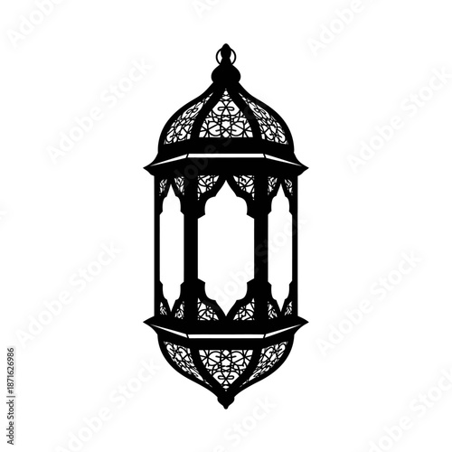 Ornate vintage Moroccan lantern silhouette with intricate patterns and elegant
