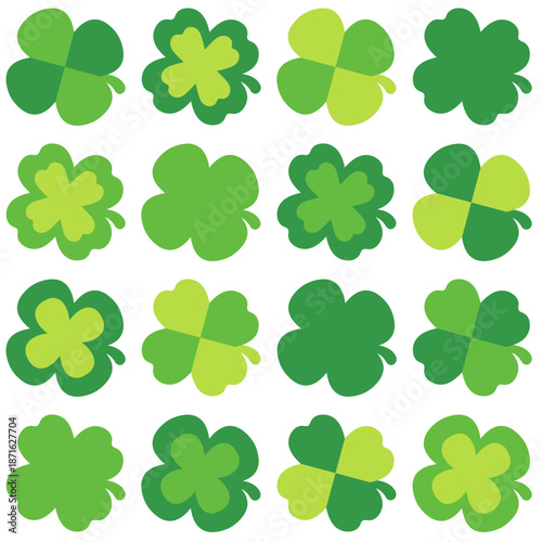 四つ葉のクローバーのイラスト 16パターンのデコレーションセット