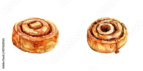 cinnamon roll watercolor vector illustration